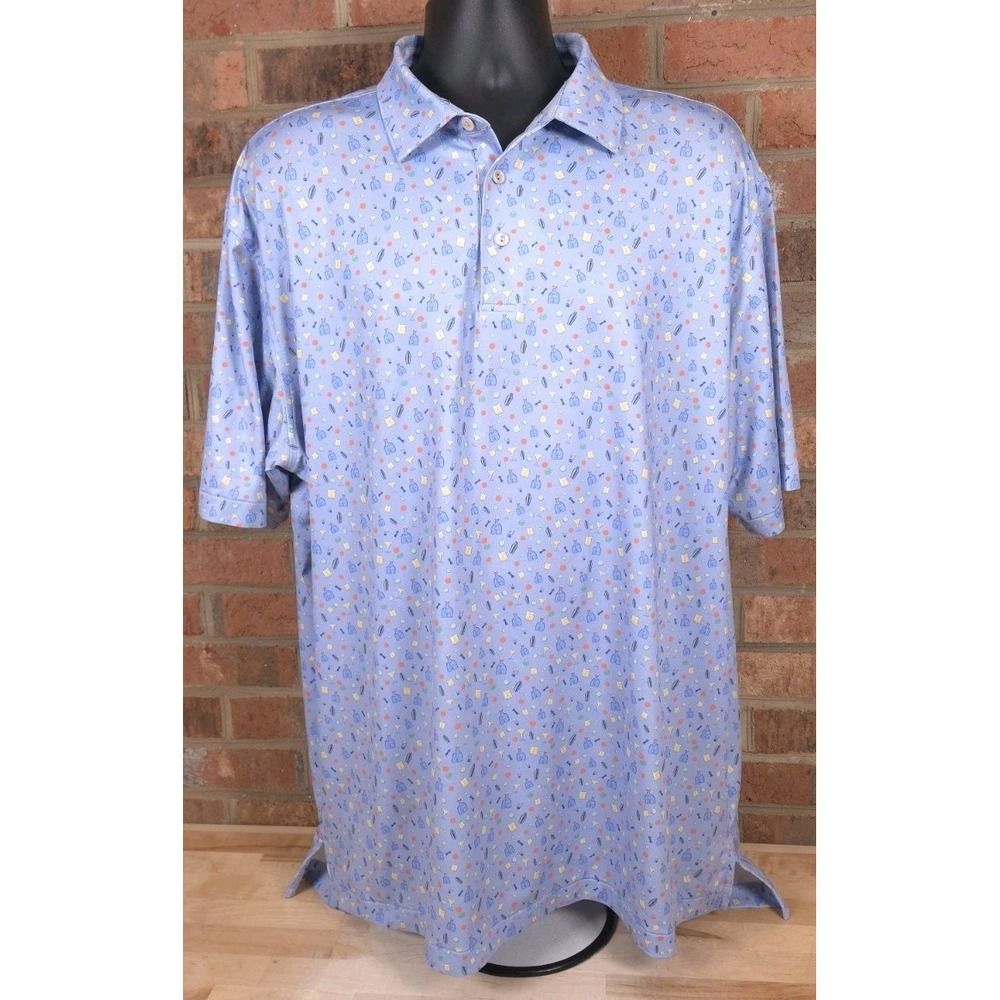 Peter Millar Summer Comfort Mens XL Golf Polo Shirt Tequila Pattern Blue